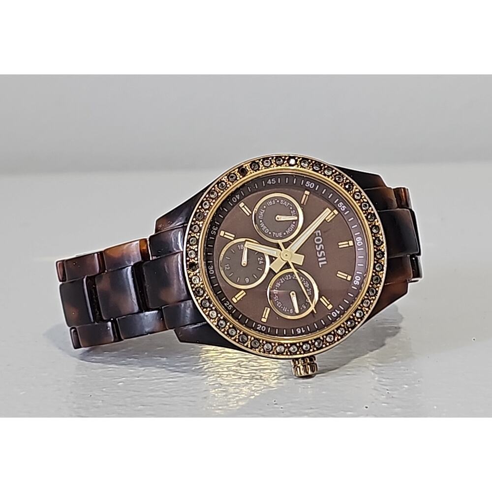 Fossil Brown Stella Tortoise Resin Watch Jewelry - Needs new battery